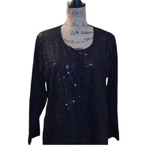 Quacker Factory Black Sequined Tee Shirt With Attached Sweater/Jacket